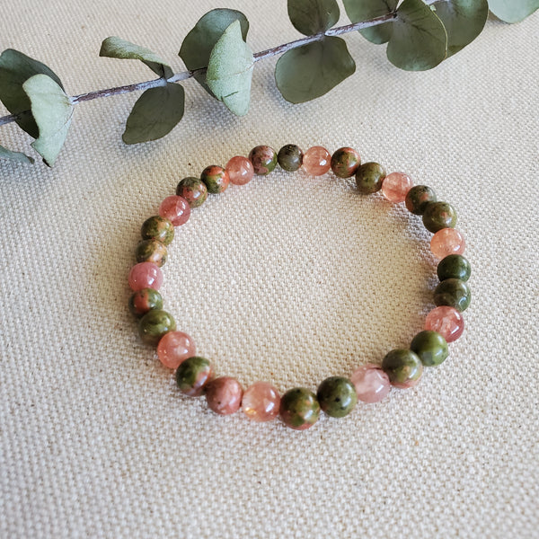 Unakite and Sunstone Beaded Bracelet
