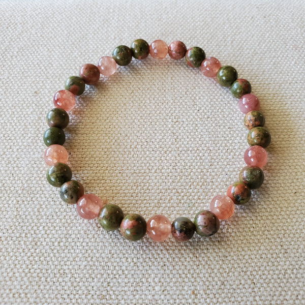 Unakite and Sunstone Beaded Bracelet