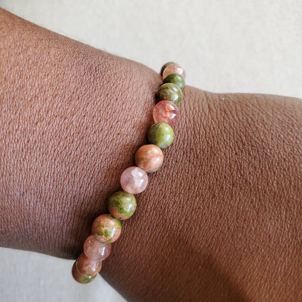 Unakite and Sunstone Beaded Bracelet