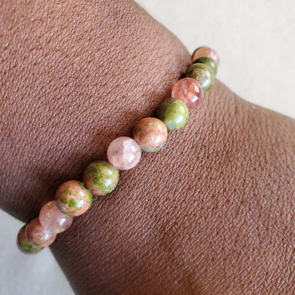 Unakite and Sunstone Beaded Bracelet