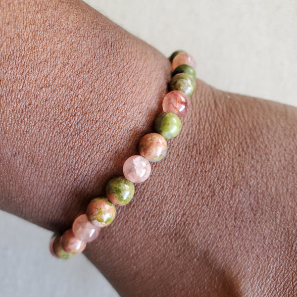 Unakite and Sunstone Beaded Bracelet