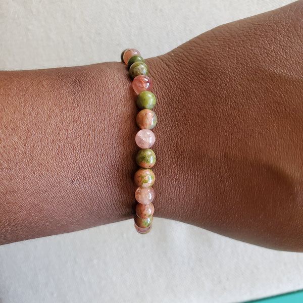 Unakite and Sunstone Beaded Bracelet