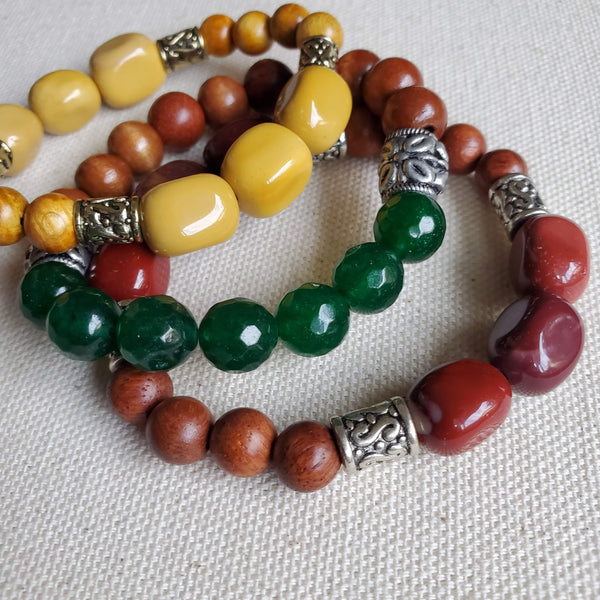 Yellow Jasper and Wood Bracelet