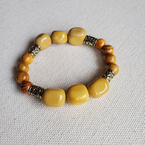 Yellow Jasper and Wood Bracelet