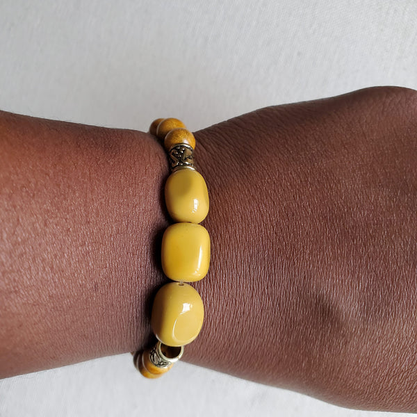 Yellow Jasper and Wood Bracelet
