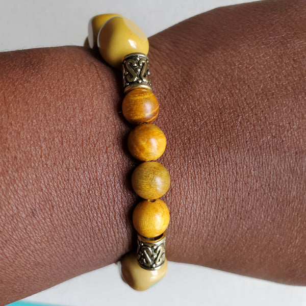Yellow Jasper and Wood Bracelet