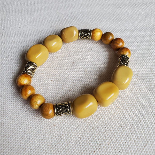 Yellow Jasper and Wood Bracelet