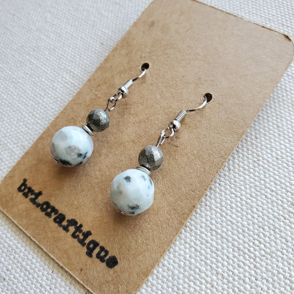 Sesame Jasper and Pyrite Drop Earrings