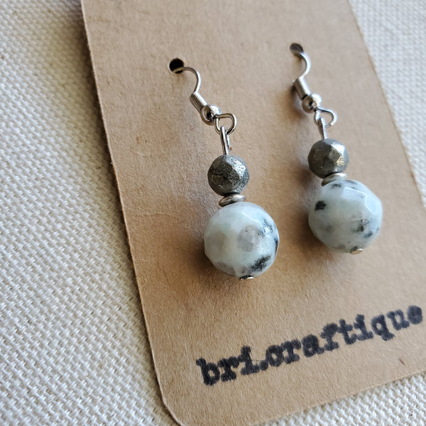 Sesame Jasper and Pyrite Drop Earrings