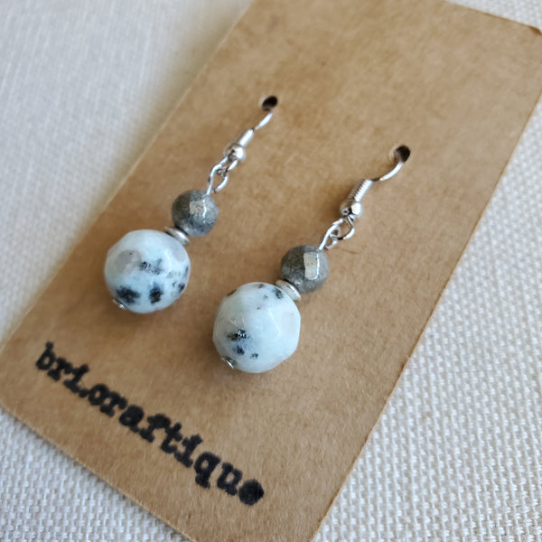 Sesame Jasper and Pyrite Drop Earrings