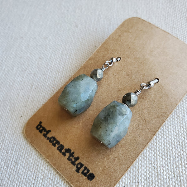 Labradorite and Pyrite Drop Earrings