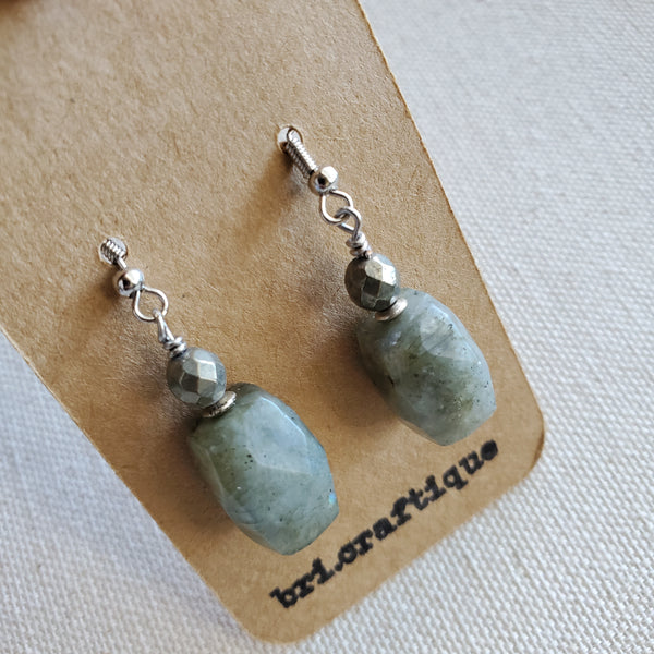 Labradorite and Pyrite Drop Earrings