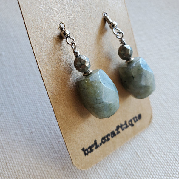 Labradorite and Pyrite Drop Earrings