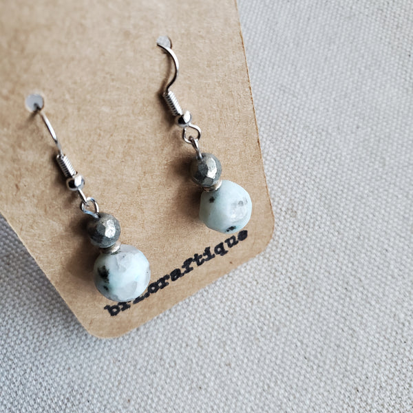 Sesame Jasper and Pyrite Drop Earrings