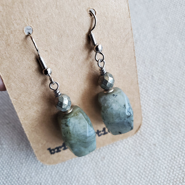 Labradorite and Pyrite Drop Earrings