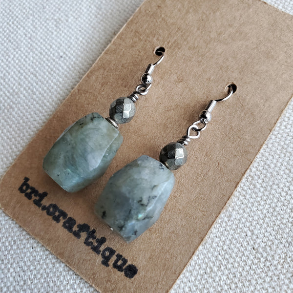 Labradorite and Pyrite Drop Earrings