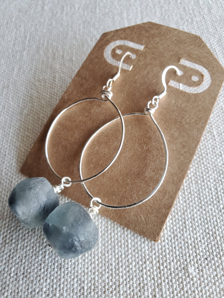 Gray Recycled Glass Hoop Earrings