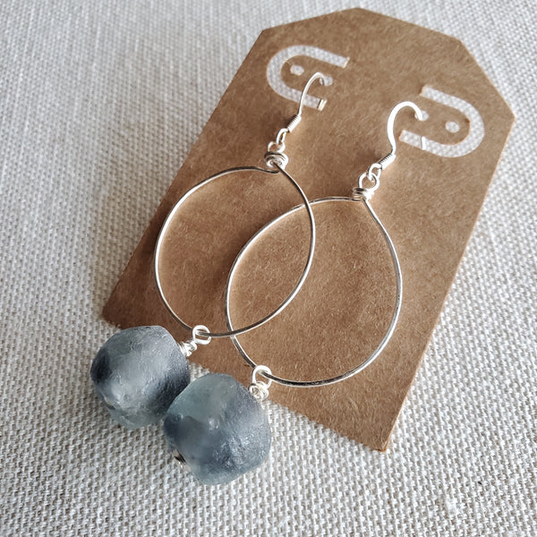 Gray Recycled Glass Hoop Earrings