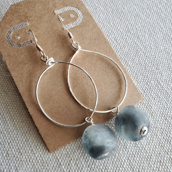 Gray Recycled Glass Hoop Earrings