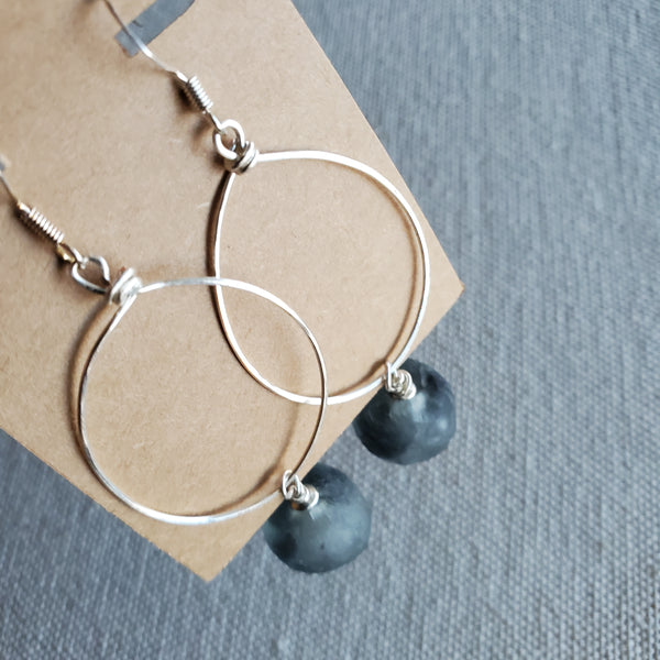 Gray Recycled Glass Hoop Earrings