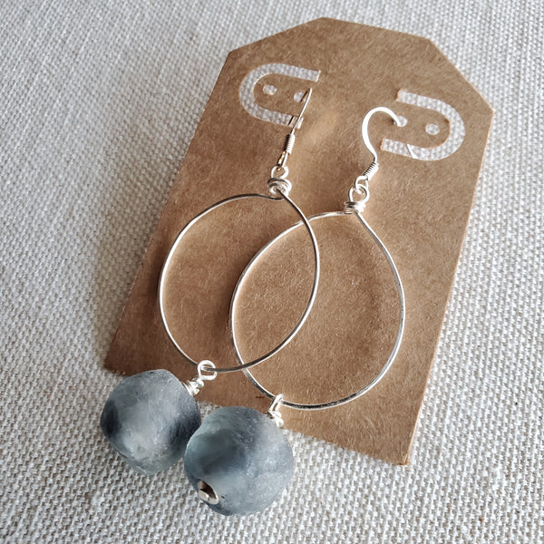 Gray Recycled Glass Hoop Earrings