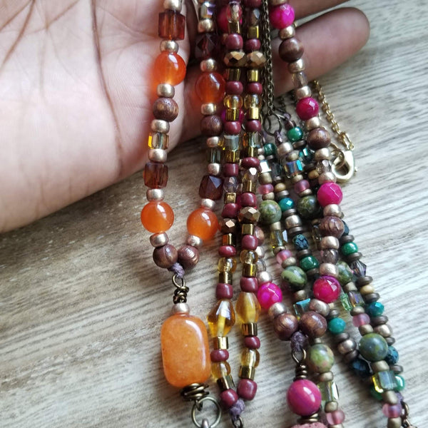 Red Shell Beaded Leaf Necklace