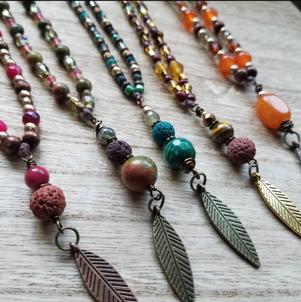 Red Shell Beaded Leaf Necklace