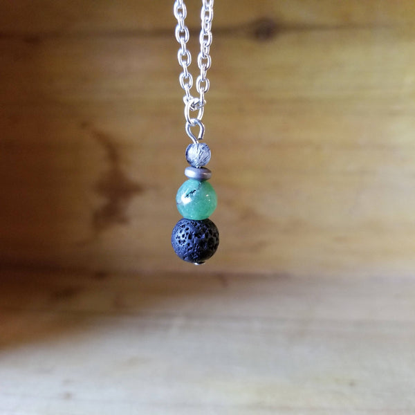 Tourmilated Quartz, Chrysoprase + Lava Bead diffuser necklace