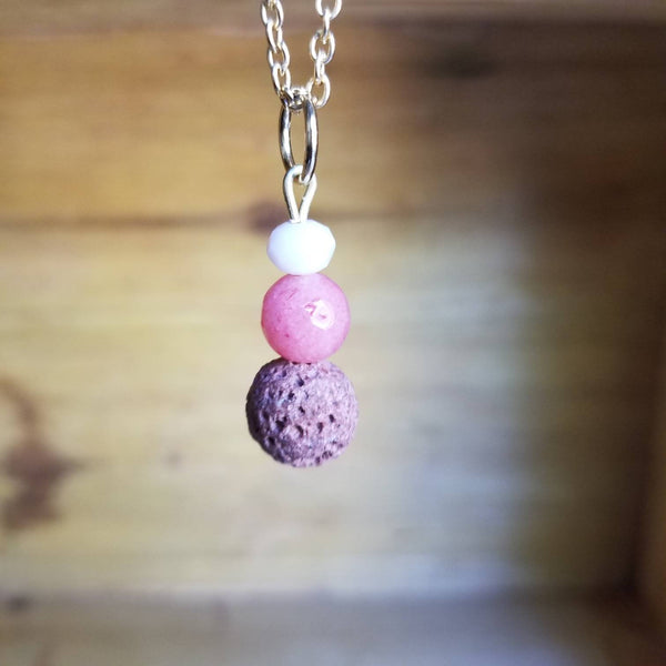 Pink Quartz and Dusty Rose Lava Diffuser Necklace