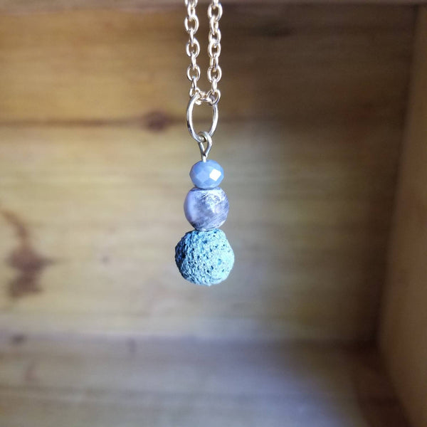 Crackled Agate and Sage blue Lava Bead diffuser necklace