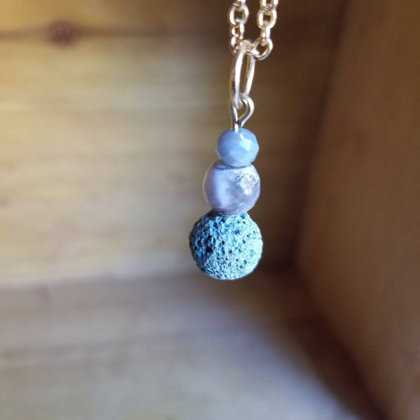 Crackled Agate and Sage blue Lava Bead diffuser necklace