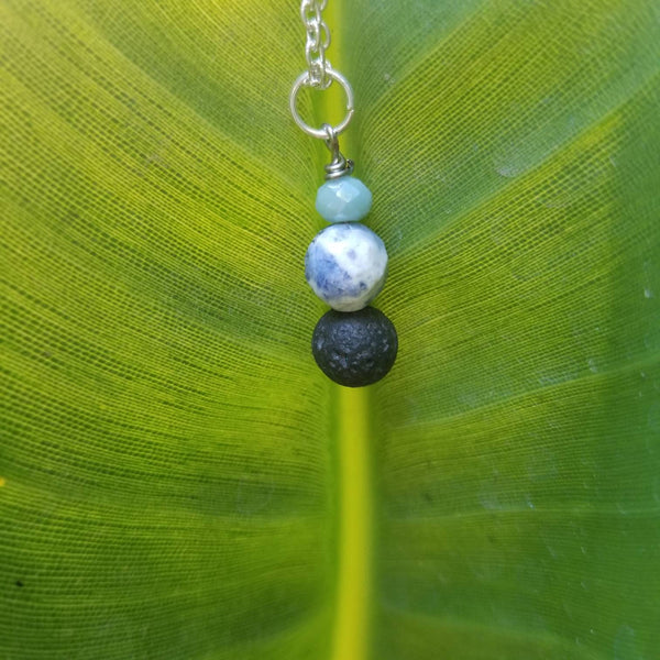 Sodalite + Black Lava Bead diffuser necklace