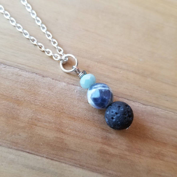 Sodalite + Black Lava Bead diffuser necklace