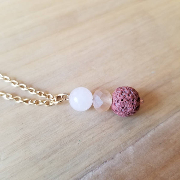 Rose Quartz +  Brown Lava diffuser necklace