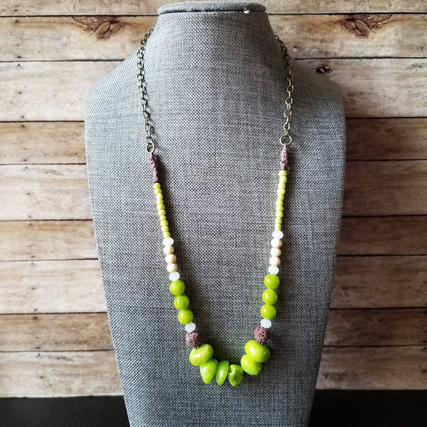 Lime Green Stone Lava Diffuser Necklace