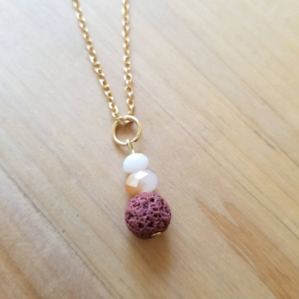 Golden Crystal and Brown Lava diffuser necklace