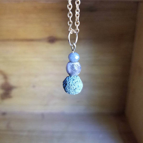 Crackled Agate and Sage blue Lava Bead diffuser necklace
