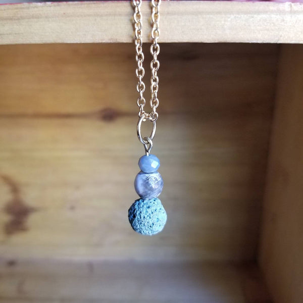 Crackled Agate and Sage blue Lava Bead diffuser necklace