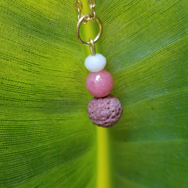 Pink Quartz and Dusty Rose Lava Diffuser Necklace
