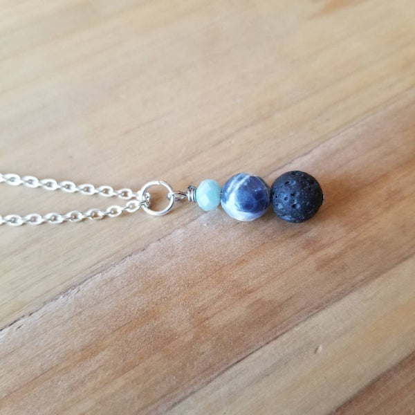 Sodalite + Black Lava Bead diffuser necklace