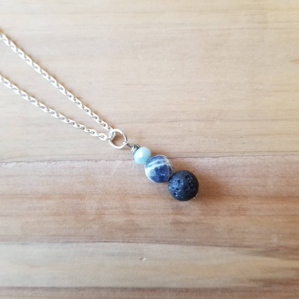 Sodalite + Black Lava Bead diffuser necklace