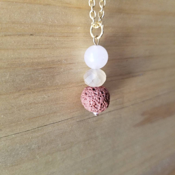 Rose Quartz +  Brown Lava diffuser necklace