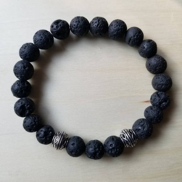 Black Lava and Silver beaded bracelet
