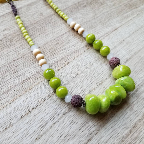 Lime Green Stone Lava Diffuser Necklace