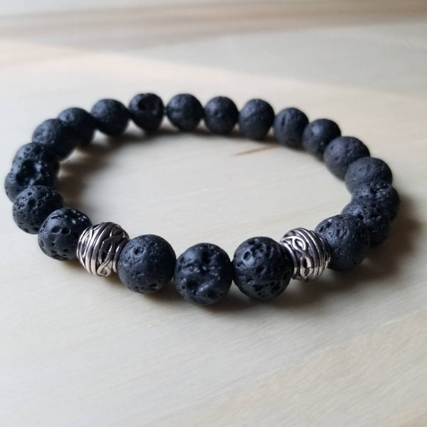 Black Lava and Silver beaded bracelet
