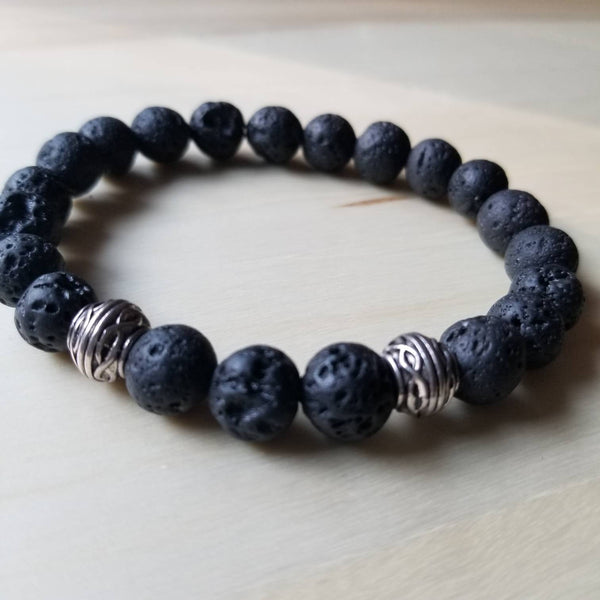 Black Lava and Silver beaded bracelet