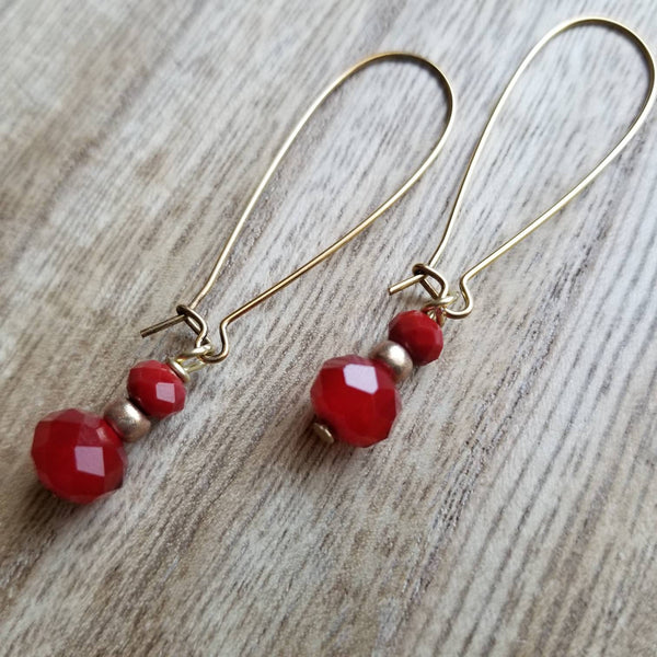 Red Crystal Kidney Wire Earrings