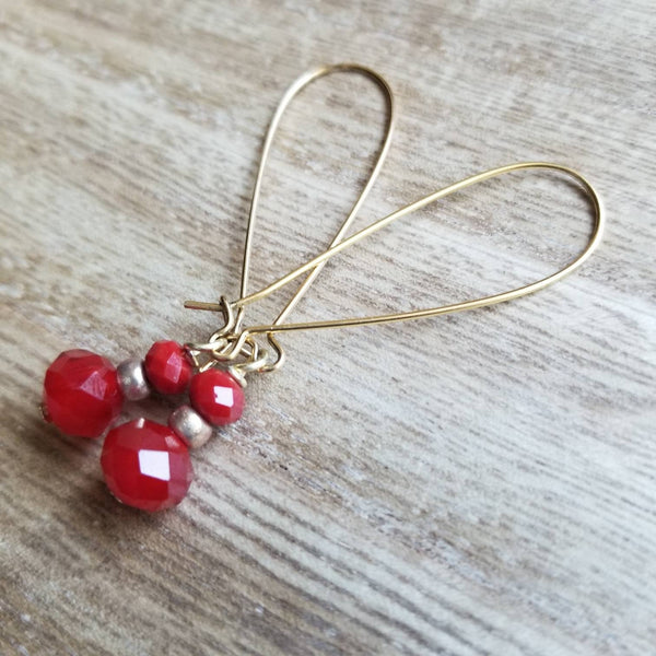 Red Crystal Kidney Wire Earrings