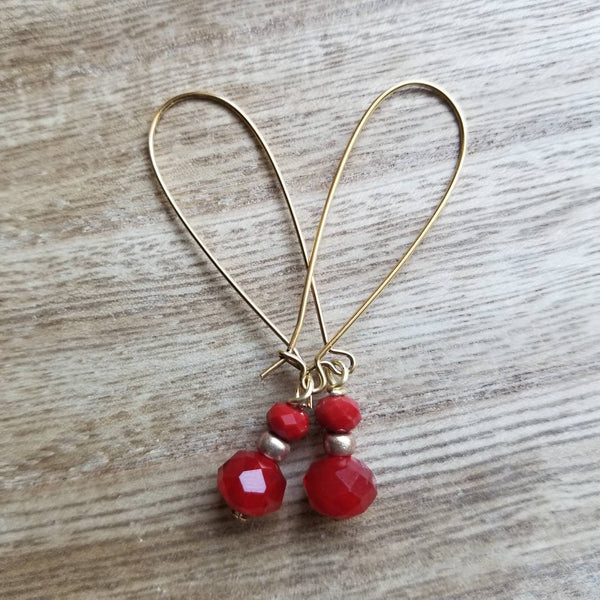 Red Crystal Kidney Wire Earrings