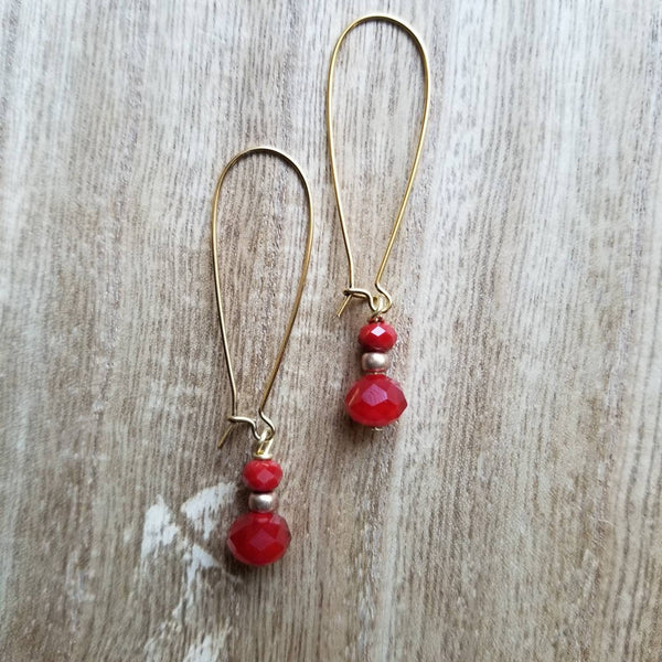 Red Crystal Kidney Wire Earrings